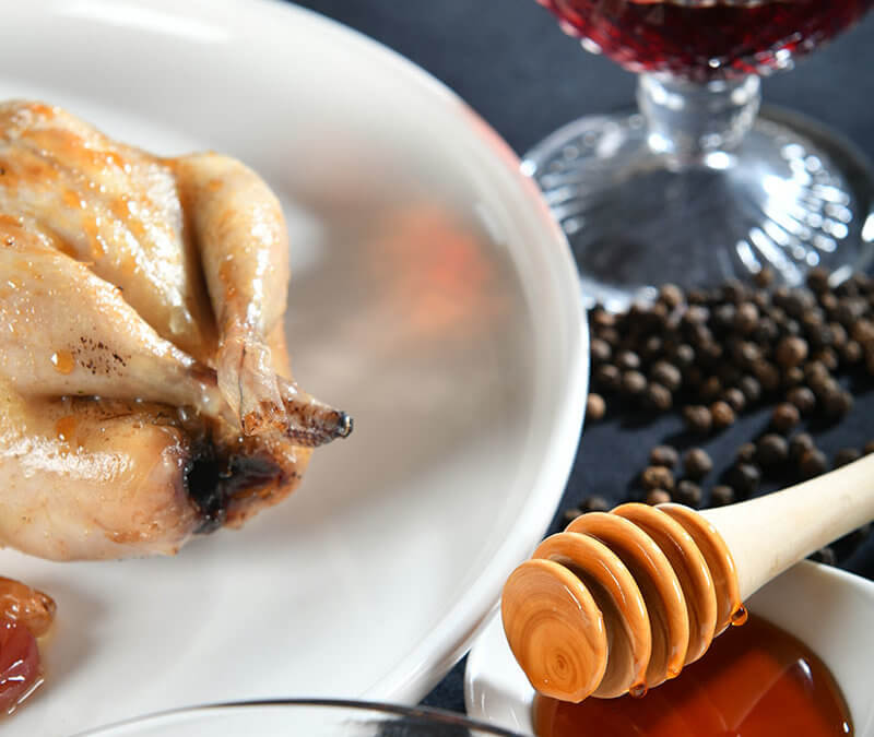 Cailles aux raisins secs et au miel de sarrasin