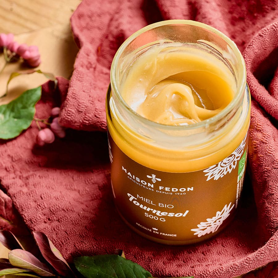 Un pot de miel de tournesol bio de Maison Fedon.